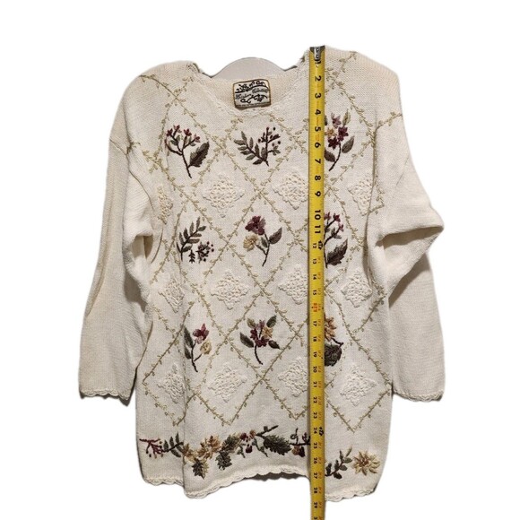 Vintage 90s Heirloom Collectibles Floral Embroidered Sweater Size Medium - Picture 4 of 9